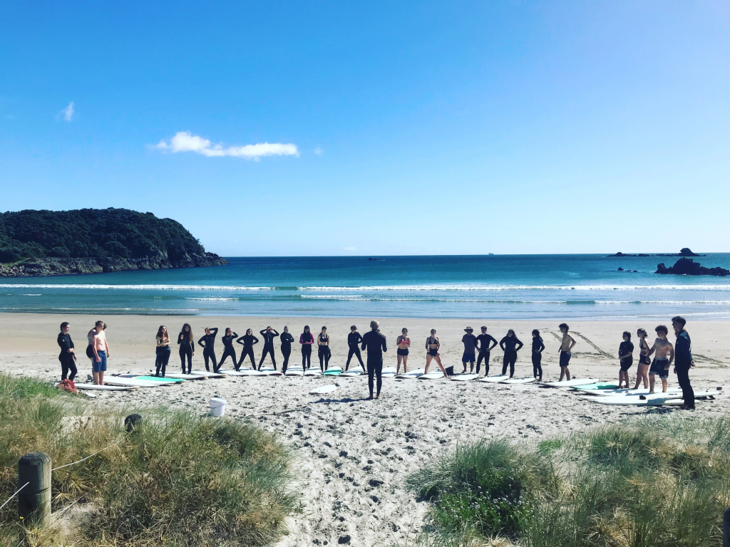 School group surf lesson at Mount Maunganui